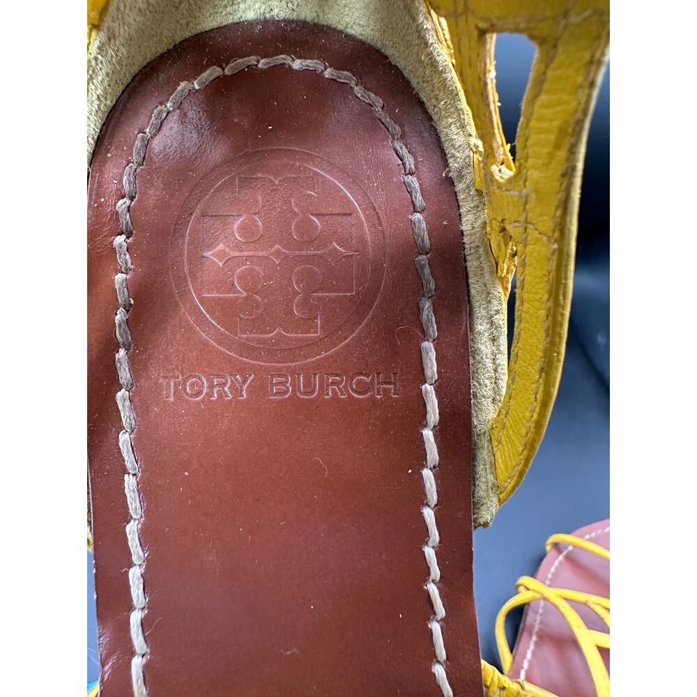 Tory Burch Amalie Flat Sandal HOT Color Season 8 Yellow Leather Open Toe Summer - Picture 8 of 8